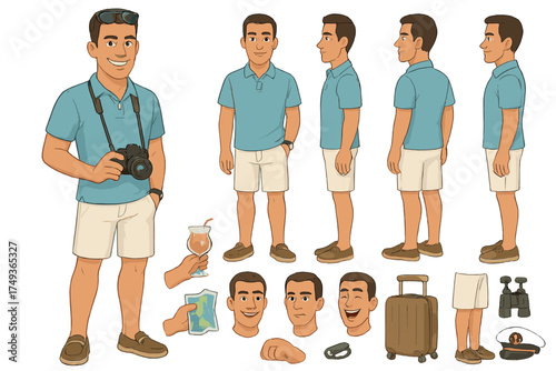 Cruise Character Constructor. Cartoon realistic vector illustration, Character constructor style, isolated