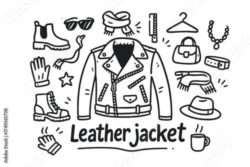 Leather Jacket Doodle. Leather jacket. Hand-drawn doodle illustration of a Leather jacket. In the middle, one