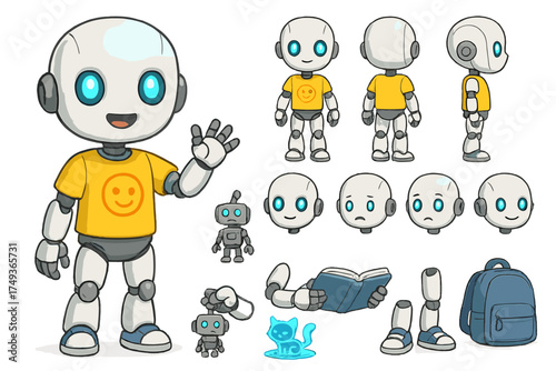 AI Robot Child. Cartoon realistic vector illustration, Character constructor style, isolated transparent