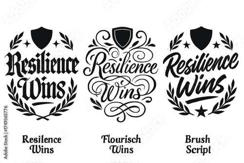 Resilience Wins Calligraphy. Resilience Wins. Create a calligraphy lettering illustration of the phrase: