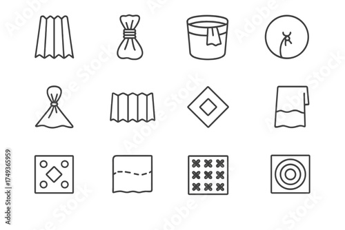 Textile Art Icon Set. Fabric dyeing and textile art techniques. Line outline icon set of Fabric dyeing and