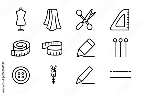 Textile Art Icon Set. Fabric dyeing and textile art techniques. Line outline icon set of Fabric dyeing and