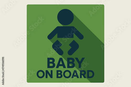 Minimalist Baby Poster. Baby on Board. geometric sans heavy, flat fills, long angled shadows, minimalist