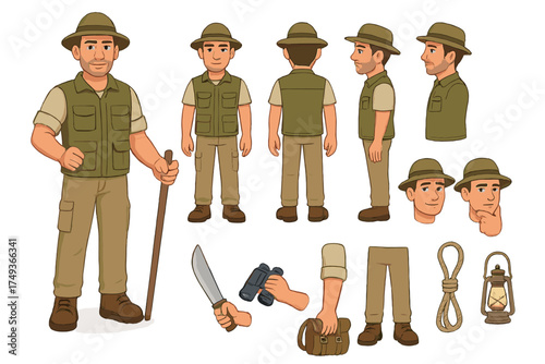 Wildlife Explorer Character Kit. Cartoon realistic vector illustration, Character constructor style, isolated