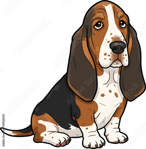 Basset Hound Breed Illustrations for clipart Dog white color background 
