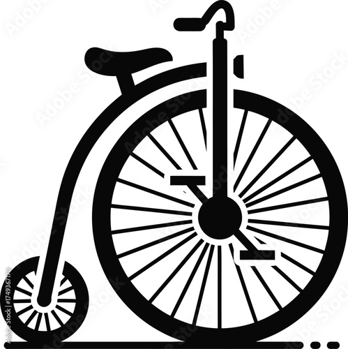 Stylized black silhouette of a vintage penny farthing bicycle on a white background