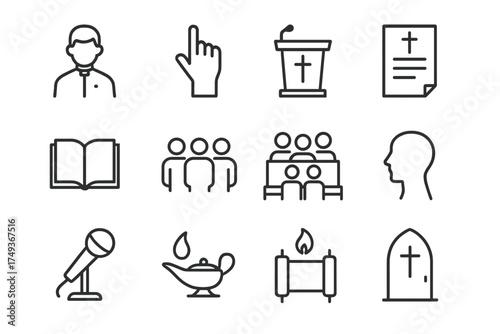 Christian Community Icon Set. The importance of community in Christian life. Line outline icon set of The