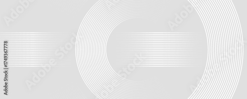 Abstract gray background with glowing white lines circles. Vector Illustration
