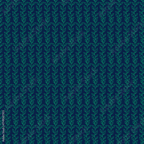 Elegant dark blue background with repeating teal leafy vine pattern