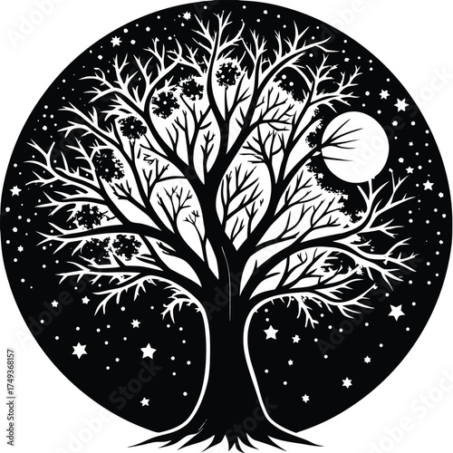 moonlight tree silhouette illustrations.eps