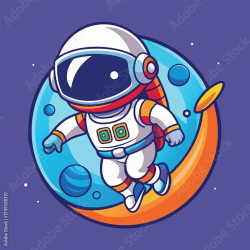 Cartoon Astronaut Floating in Space Against a Planet Background Art