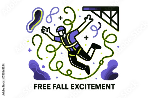 Bungee Jump Exhilaration. Adventure sports and activities. Abstract glowing bungee jumper leaping from