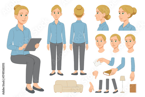 Therapist Character Kit. Cartoon realistic vector illustration, Character constructor style, isolated