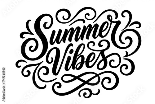 Summer Vibes Calligraphy. Summer Vibes. Elegant modern calligraphy lettering with bold and saturated thick