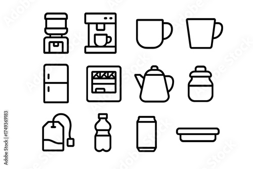 Office Supplies Icons. Managing office resources and supplies. Line outline icon set of Managing office