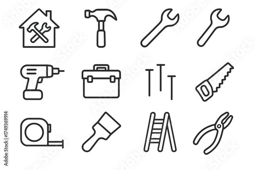 Family Tool Icons. The importance of shared family responsibilities. Line outline icon set of The importance