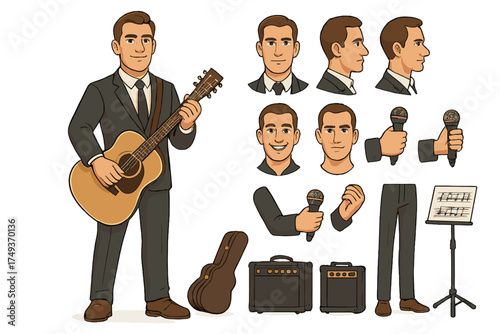 Musician Character Construction. Cartoon realistic vector illustration, Character constructor style, isolated