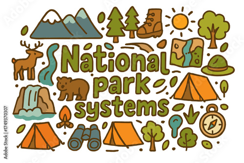 National Park Illustration. National park systems. Hand-drawn doodle illustration of National park systems.