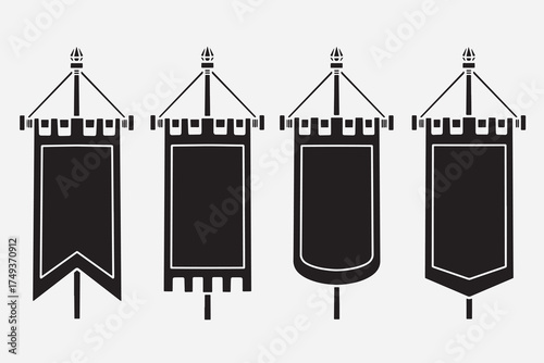 set of pennant medieval good for icon, symbol, logo, element design, silhouette design, etc