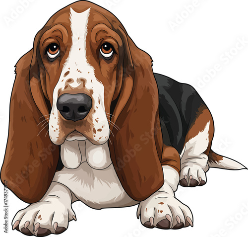 Basset Hound Breed Illustrations for clipart Dog white color background 
