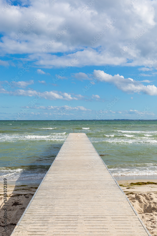 Fototapeta premium Bathing jetty at public bath of Rude Strand, Odder, Denmark