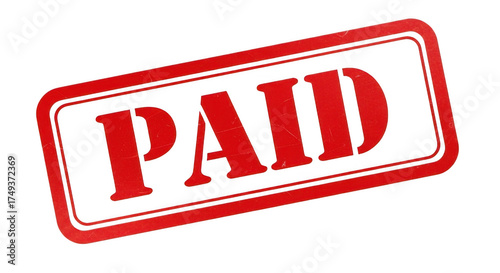 Red paid rubber stamp isolated on transparent background for approval and payment confirmation
