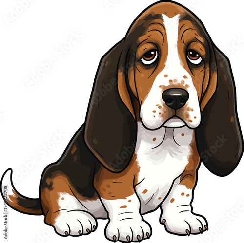 Basset Hound Breed Illustrations for clipart Dog white color background 
