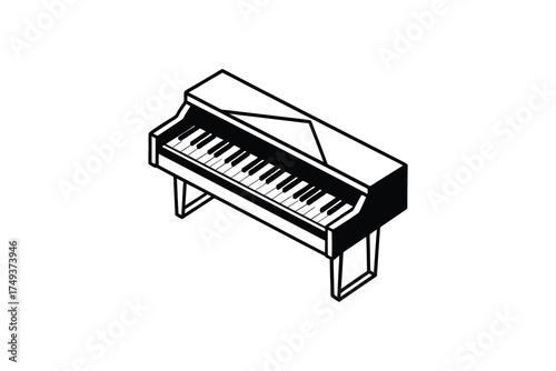 Detailed view of a grand piano minimalist design black and white silhouette