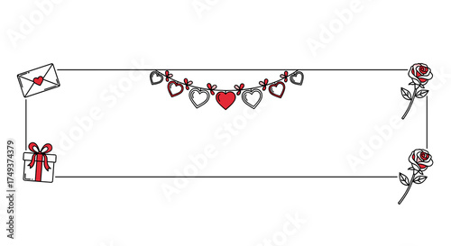 Garland with red hearts, romantic decoration for Valentine’s Day and love celebrations
