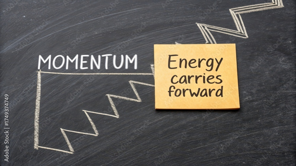 Fototapeta premium Momentum Concept with Sticky Note on Chalkboard for Inspiration