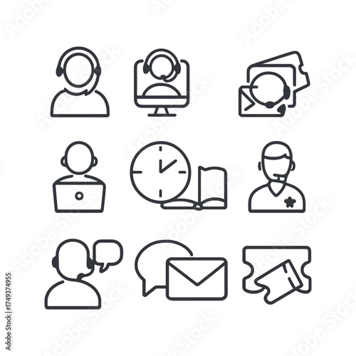 Customer Service and Support Icons Set headset microphone