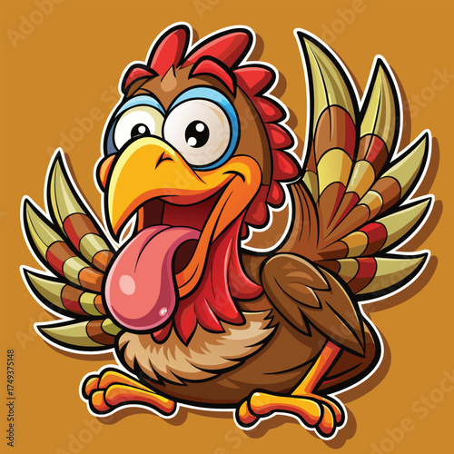 Cartoon turkey illustration with open beak and funny expression design