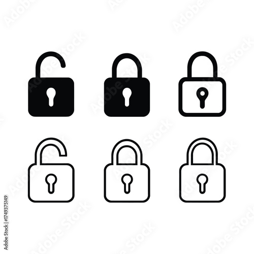 Open and Closed Padlock Icons Set security unlock