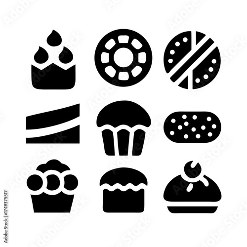 Collection of sweet baked goods, including cakes