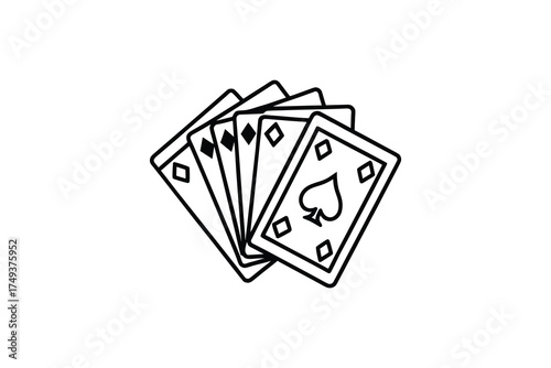 A fan of playing cards depicted in a dark striking silhouette