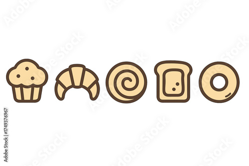 Collection of sweet and savory pastries and baked goods for breakfast and bakery