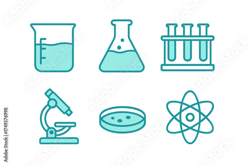 Essential chemistry and biology laboratory equipment symbols for scientific research