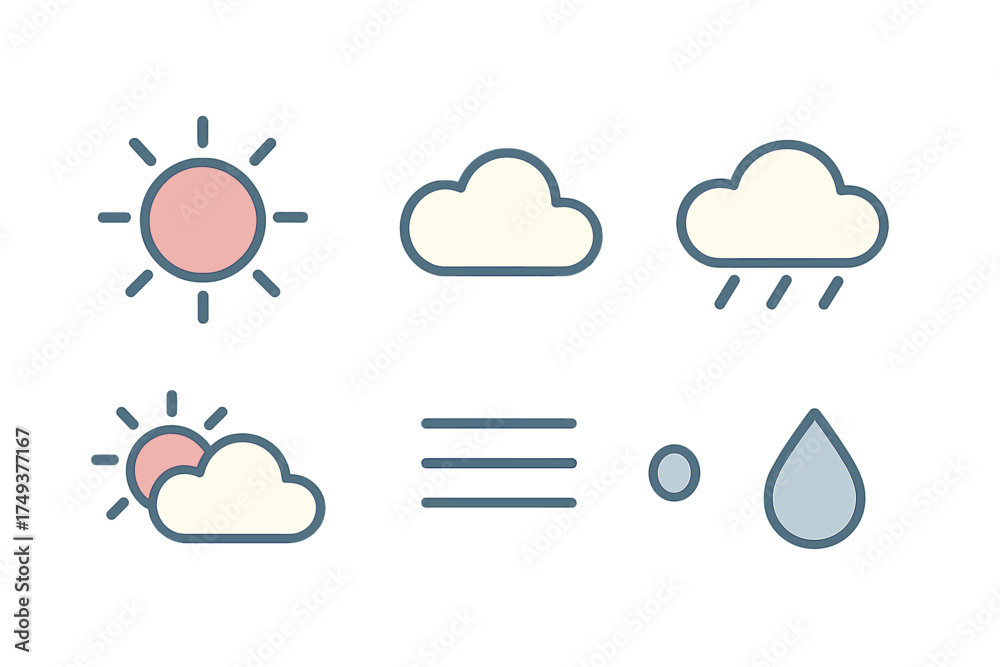 Obraz premium Simple collection of meteorological condition symbols for forecasting and climate