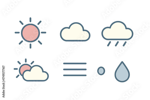 Simple collection of meteorological condition symbols for forecasting and climate