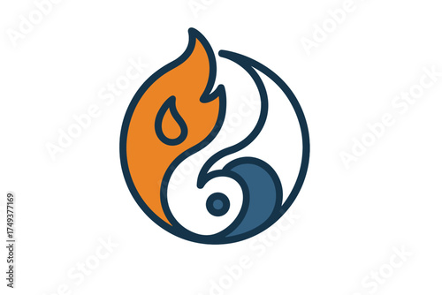 Abstract circular symbol showing the balance of opposing elements fire and water