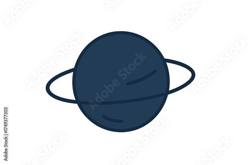 Minimalist dark blue planet icon featuring orbital rings in flat design style