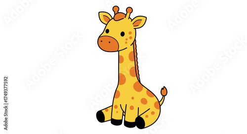 Cartoon Giraffe Sitting with Orange Spots and Black Hooves.