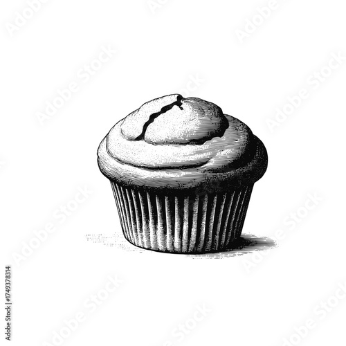 Chocolate muffin. Sweet food vector. Vintage sketch 