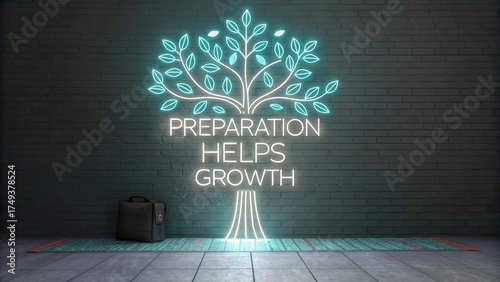 Neon Tree Art with Inspirational Quote on Brick Wall Background