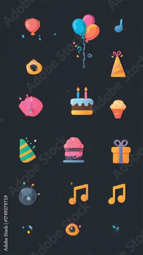 Birthday Celebration Party Elements and Symbols Icons Collection