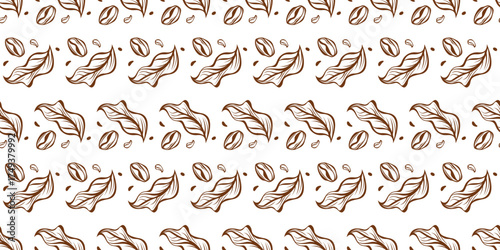 Coffee beans and leaves seamless pattern vector design