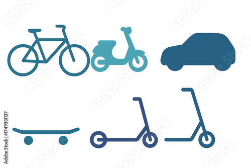 Modern urban transportation icons showing various vehicles for city travel and commuting