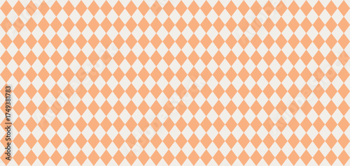 Soft orange and white harlequin diamond seamless pattern, pastel geometric background, abstract symmetrical retro design, modern tiling textile for wallpapers, paper, fashion, packaging