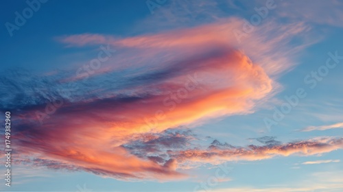 Orange Pink Streamlined Sunset Clouds: Sky Natural Landscape