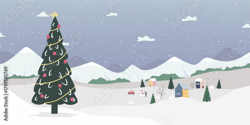 The essence of winter celebration showcased with a beautiful Christmas tree. Vector illustration